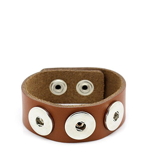 Real Leather Copper Buckle Bracelets Brown Chunk Buttons Fit Interchangeable Snap Fasteners 24cmx2.4cm