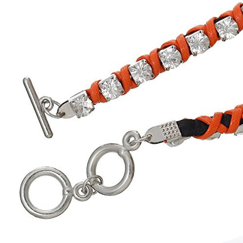 Cowhide Leather Toggle Clasp Bracelet Orange Clear Rhinestone 42cm(16 4/8") - Sexy Sparkles Fashion Jewelry - 3