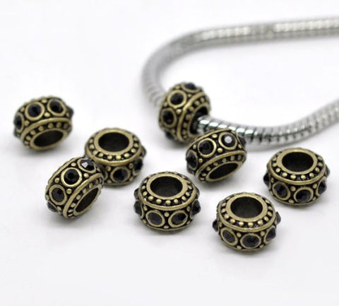 Gold tone with Black Rhinestone charm for European Snake chain charm bracelet - Sexy Sparkles Fashion Jewelry - 2