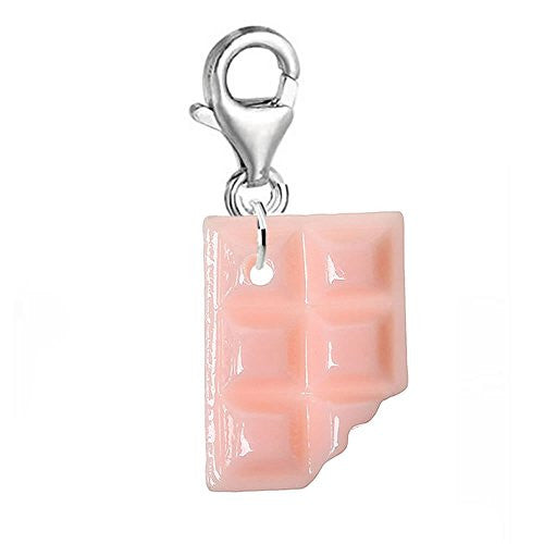 Sweet Chocolate Candy Bar Clip On Charm Pendant w/ Lobster Clasp (Light Pink Chocolate)