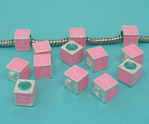 "Z" Letter Square Charm Beads Pink Enamel European Bead Compatible for Most European Snake Chain Charm Bracelet - Sexy Sparkles Fashion Jewelry - 2