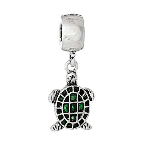 Turtle with Enamel Green Crystals Bead Compatible for Most European Snake Chain Bracelet