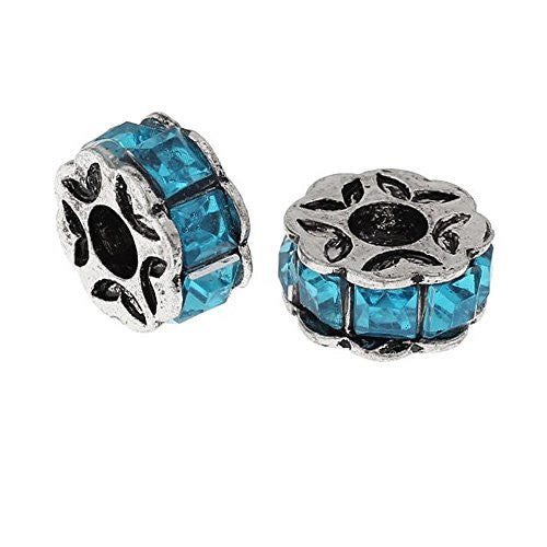 Aqua Flower Design Charm Beads for Snake Charm Charm Bracelet - Sexy Sparkles Fashion Jewelry - 1