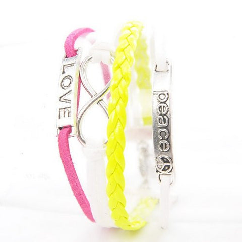 Wax Rope Braiding Bracelet Mixed Antique Silver Love & Infinity Symbol Findings "Peace" Carved 20cm(7 7/8")long - Sexy Sparkles Fashion Jewelry - 2