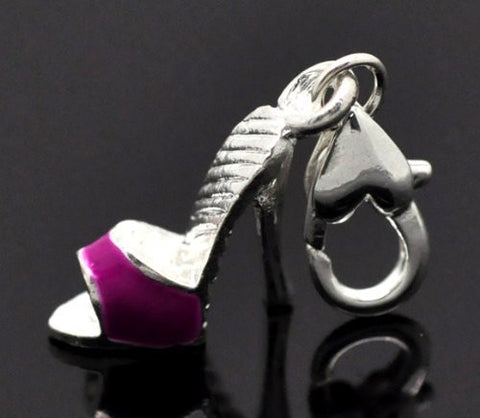 Clip on High Heal Fuchsia Shoe Charm Pendant for European Jewelry w/ Lobster Clasp - Sexy Sparkles Fashion Jewelry - 2