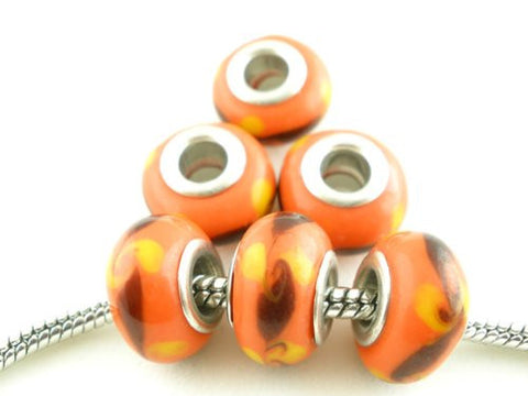 Ten Orange Glass Lampwork Beads for Snake Chain Charm Bracelet - Sexy Sparkles Fashion Jewelry - 2