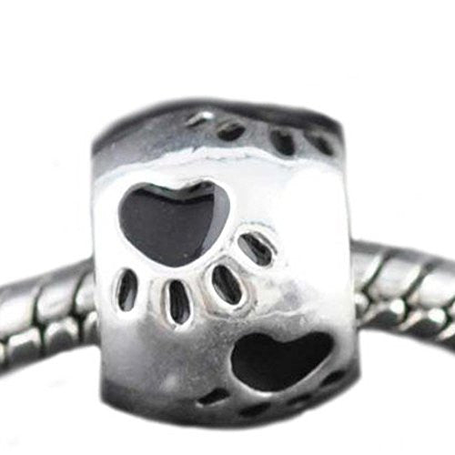 Paw Print on Round Black Enamel Bead Spacer for Snake Chain Charm Bracelet - Sexy Sparkles Fashion Jewelry - 1