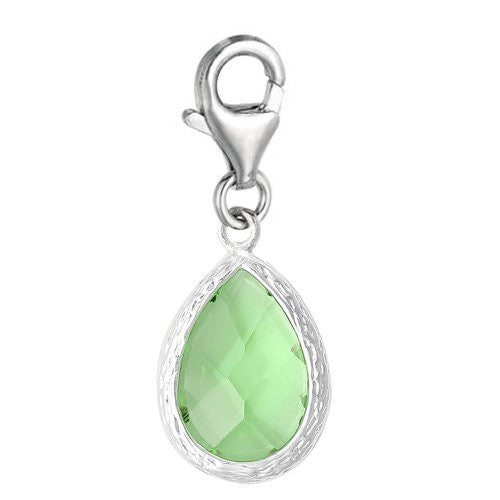 Clip on Tear Drop Rhinestone Birthstone Charm Dangle Pendant for European Clip on Charm Jewelry w/ Lobster Clasp