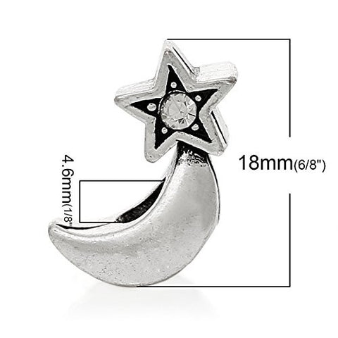 Moon Star W/Clear  Crystals Bead Compatible for Most European Snake Chain Bracelet - Sexy Sparkles Fashion Jewelry - 2