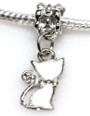 White Cat Dangle European Bead Compatible for Most European Snake Chain Charm Bracelet - Sexy Sparkles Fashion Jewelry - 2
