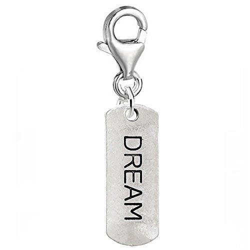 Dog Tag Inspiration/Strength Clip on Charm w/ Lobster Clasp (Dream) - Sexy Sparkles Fashion Jewelry