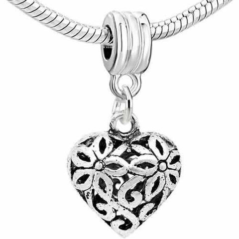 Hallow Flower Heart Dangle European Bead Compatible for Most European Snake Chain Bracelet - Sexy Sparkles Fashion Jewelry - 2