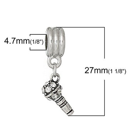 Microphone with Clear Crystals for Snake Chain Charm Bracelet - Sexy Sparkles Fashion Jewelry - 3