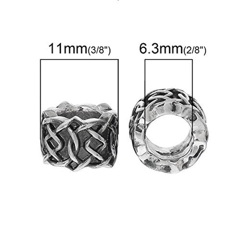 Silver Tone Cylinder Rope Design Charm European Bead Compatible for Most European Snake Chain Bracelet - Sexy Sparkles Fashion Jewelry - 3