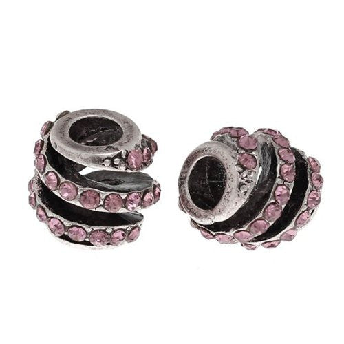 Spiral Design W/crystals Charm Spacer Bead For Snake Chain Bracelet (Purple) - Sexy Sparkles Fashion Jewelry - 1