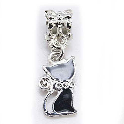 Black Cat Dangle Bead European Bead Compatible for Most European Snake Chain Bracelets