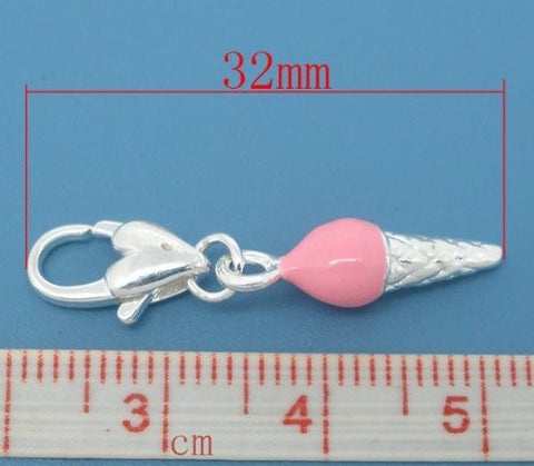 Clip on Ice Cream Cone with a scoope of Ice Cream Charm Pendant for European Jewelry w/ Lobster Clasp - Sexy Sparkles Fashion Jewelry - 3