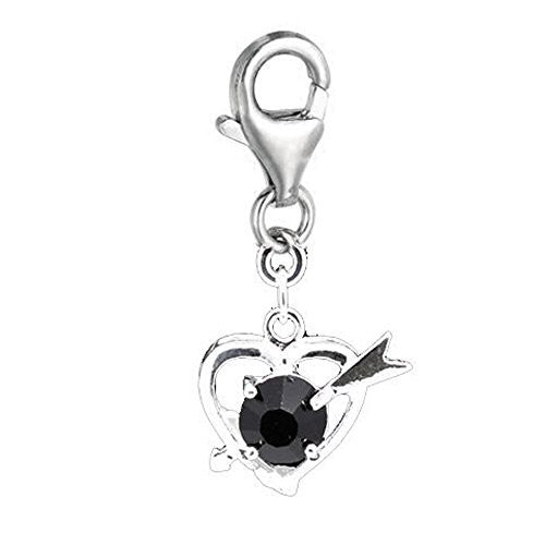 Clip on Black Rhinestone Cupid Heart Charm Pendant for European Jewelry w/ Lobster Clasp - Sexy Sparkles Fashion Jewelry