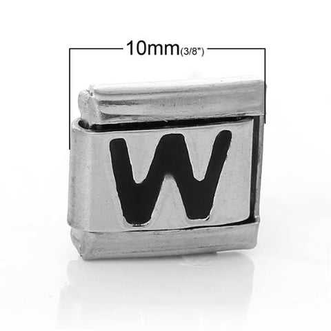 Italian Charm Bracelet Link Square Silver Tone Alphabet Letter (W) - Sexy Sparkles Fashion Jewelry - 2