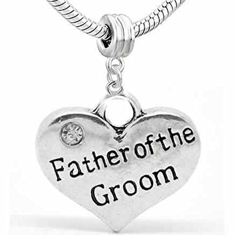 Wedding Charms Heart W/Crystal Dangle Charm Bead For Snake Chain Bracelet (Father of the Groom) - Sexy Sparkles Fashion Jewelry - 1