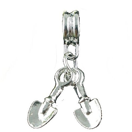 Gardening Shovels 3D Dangle W/2 Shovels Charm European Bead Compatible for Most European Snake Chain Bracelet