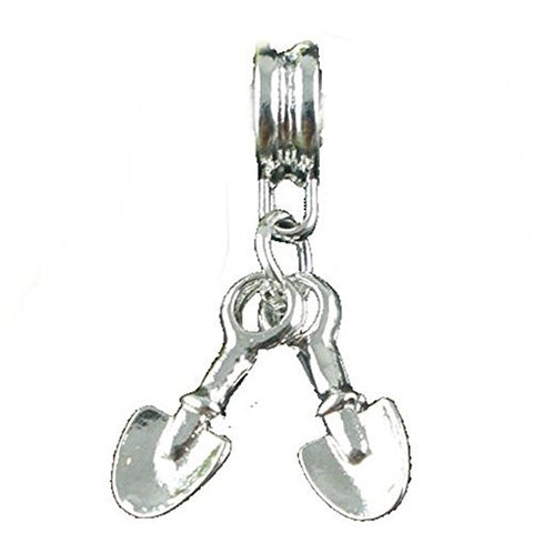 Gardening Shovels 3D Dangle W/2 Shovels Charm European Bead Compatible for Most European Snake Chain Bracelet - Sexy Sparkles Fashion Jewelry - 1