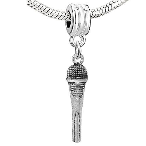 Singers Micrphone Dangle Charm European Bead Compatible for Most European Snake Chain Bracelet