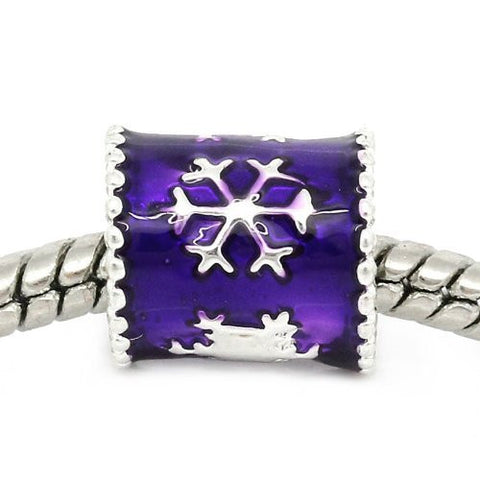 Purple Enamel Christmas Snow Flake European Bead Compatible for Most European Snake Chain Charm Bracelet - Sexy Sparkles Fashion Jewelry - 3