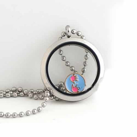 Round Locket Crystal Necklace Base and Floating Family Charms (Baby Hand Print) - Sexy Sparkles Fashion Jewelry - 2
