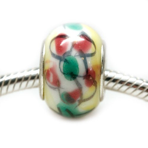 Yellow w/ Painted Flowers Murano Glass European Bead Compatible for Most European Snake Chain Bracelet - Sexy Sparkles Fashion Jewelry