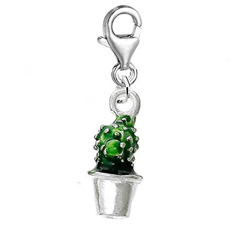 3D Mothers Day Gift Cactus Pot Plant Clip On Pendant for European Charm Jewelry w/ Lobster Clasp - Sexy Sparkles Fashion Jewelry