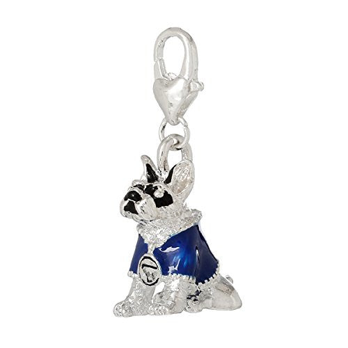 Dog W/ Blue Shirt Clip On For Bracelet Charm Pendant for European Charm Jewelry w/ Lobster Clasp