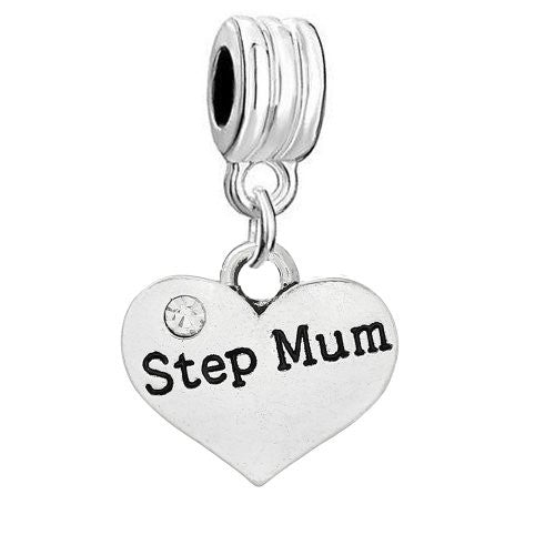2 Sided Heart w/Crystal Stones For Snake Chain  "Step Mum"