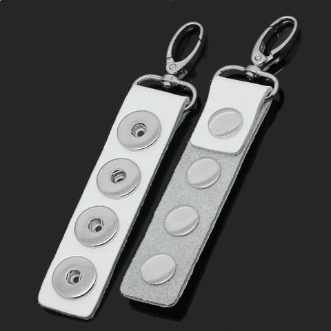 White Real Leather Copper Key Chain w/ Lobster Clasp Fit Snaps Chunk Button - Sexy Sparkles Fashion Jewelry - 2