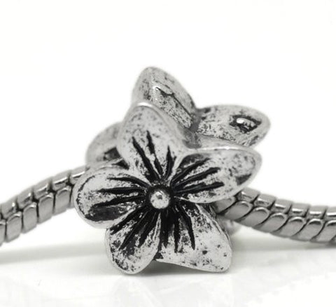 Silver Plated Base Flower Charm European Bead Compatible for Most European Snake Chain Bracelet - Sexy Sparkles Fashion Jewelry - 2