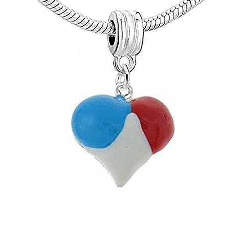 Red,blue and White Enamel Heart Dangle Charm European Bead Compatible for Most European Snake Chain Bracelet - Sexy Sparkles Fashion Jewelry
