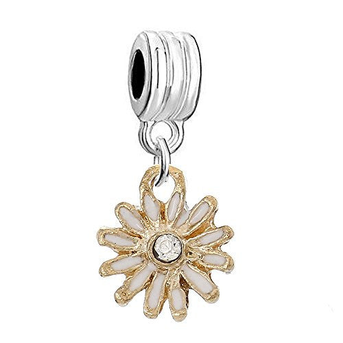 White Daisy Flower Dangle Charm Pendant for European Snake Chain Bracelet - Sexy Sparkles Fashion Jewelry