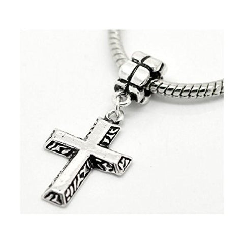 Antique Silver Tone Cross Charm Spacer Bead Fits Pandora Troll Chamilia Biagi Bracelet - Sexy Sparkles Fashion Jewelry - 1