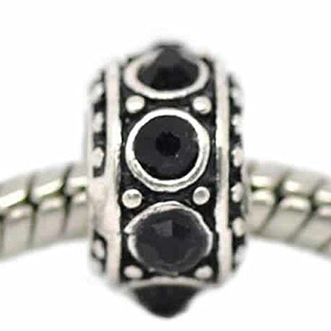 Black Crystals Spacer Bead Charm for Snake Chain Bracelet - Sexy Sparkles Fashion Jewelry - 1