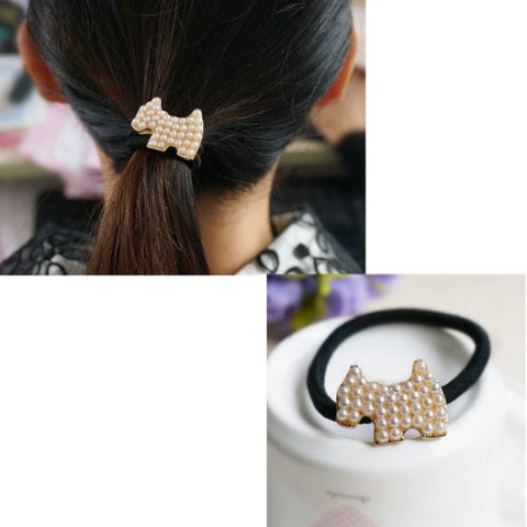 Nylon Cirlce Ring Hair Band Ponytail Holder Black Acrylic Imitation Pearl Choose Your Style From Menu (Dog) - Sexy Sparkles Fashion Jewelry - 3