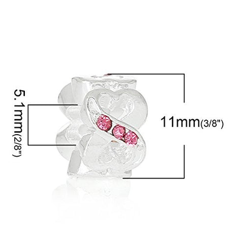 Valentine's Day European Style Charm Beads Heart Number 8 Silver Plated Pink Rhinestone - Sexy Sparkles Fashion Jewelry - 3