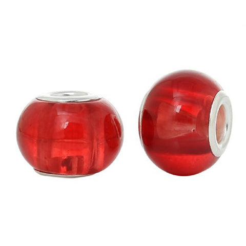 Five (5)Red Glass European Murano Lampwork Beads Compatible with European Snake Chain Bracelet - Sexy Sparkles Fashion Jewelry - 3