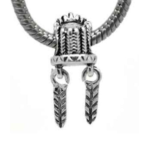 American Indian Spirit Feather Hat European Bead Compatible for Most European Snake Chain Charm Bracelet - Sexy Sparkles Fashion Jewelry