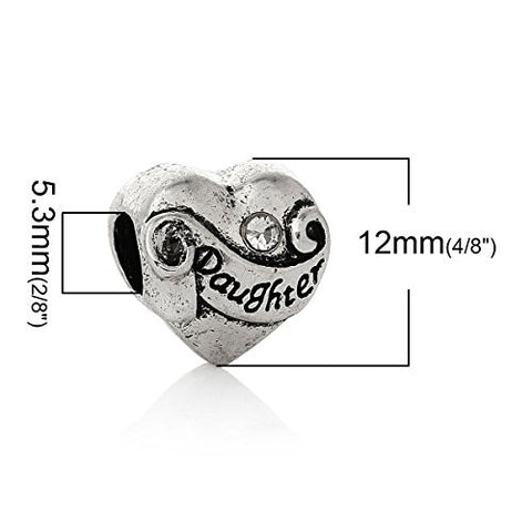 I Love You Daughter Heart w/ Clear Crystals Charm Bead for Snake Chain Charms Bracelet - Sexy Sparkles Fashion Jewelry - 3