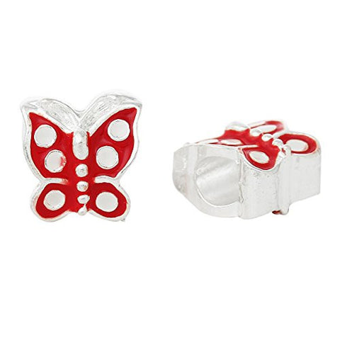 Red Enamel Mother's Day Butterfly European Bead Compatible for Most European Snake Chain Bracelet - Sexy Sparkles Fashion Jewelry - 2