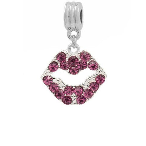 Pink Rhinestone Lips Dangle European Bead Compatible for Most European Snake Chain Bracelets - Sexy Sparkles Fashion Jewelry - 2