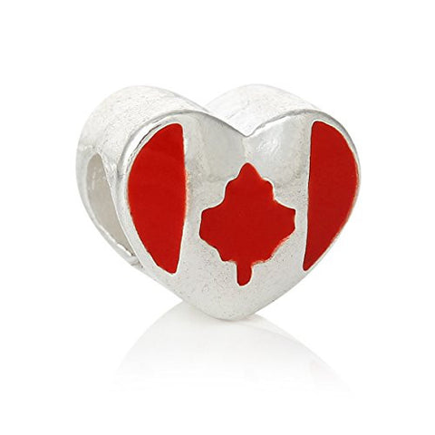 Heart with Canada Flag Pattern Charm Compatible with European Snake Chain Charm Bracelet - Sexy Sparkles Fashion Jewelry - 1
