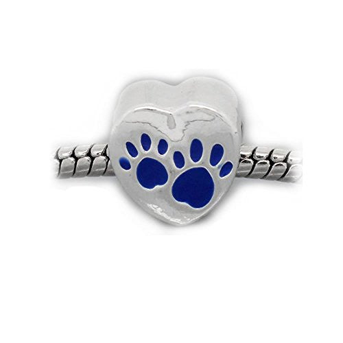 Love Heart Charm with Blue Paw Print European Bead Compatible for Most European Snake Chain Bracelet - Sexy Sparkles Fashion Jewelry - 1