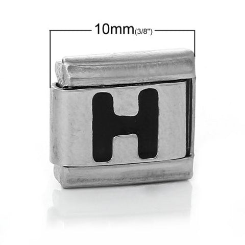 Italian Charm Bracelet Link Square Silver Tone Alphabet Letter (H) - Sexy Sparkles Fashion Jewelry - 2
