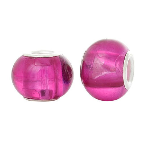 Five (5)Fushia Glass European Murano Lampwork Beads Compatible with European Snake Chain Bracelet - Sexy Sparkles Fashion Jewelry - 3